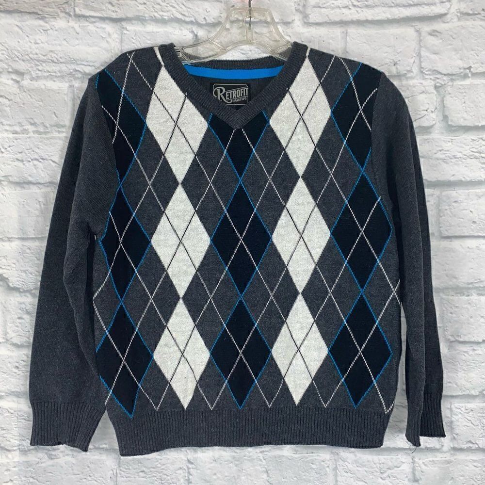 Retrofit brand MFG diamond pattern Crewneck Longsleeve sweater sz S 8 youth boys